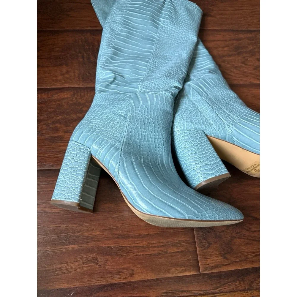 Light blue croc print mid high boots size 9